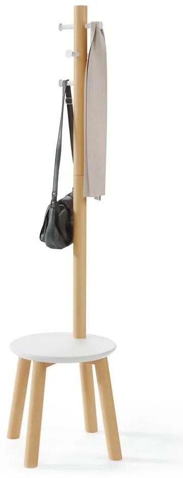 Biały wieszak z drewna kauczukowego Pillar – Umbra