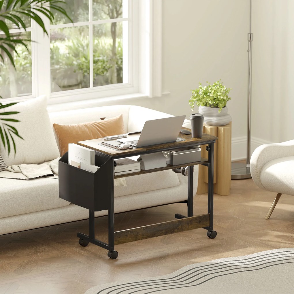 HOMCOM Stojące biurko z regulowaną wysokością i nachyleniem blatu, kółkami, półką, do pisania, czytania, rysowania, Rustykalny Brąz