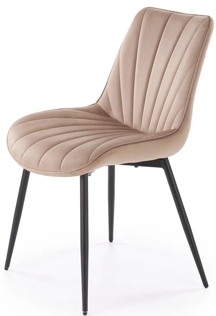 Krzesło do jadalni tapicerowane welurowe beżowe, pikowane K589