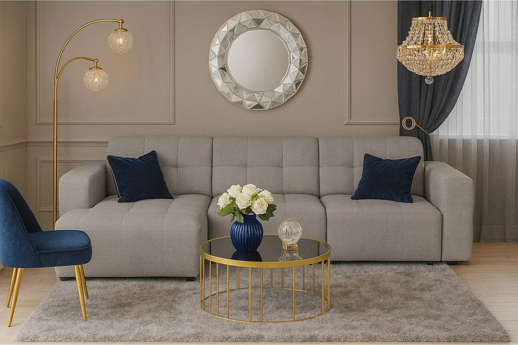 Narożnik lewostronny  Bergamo A – tkanina Raven 7 szara, 284×166×70 cm