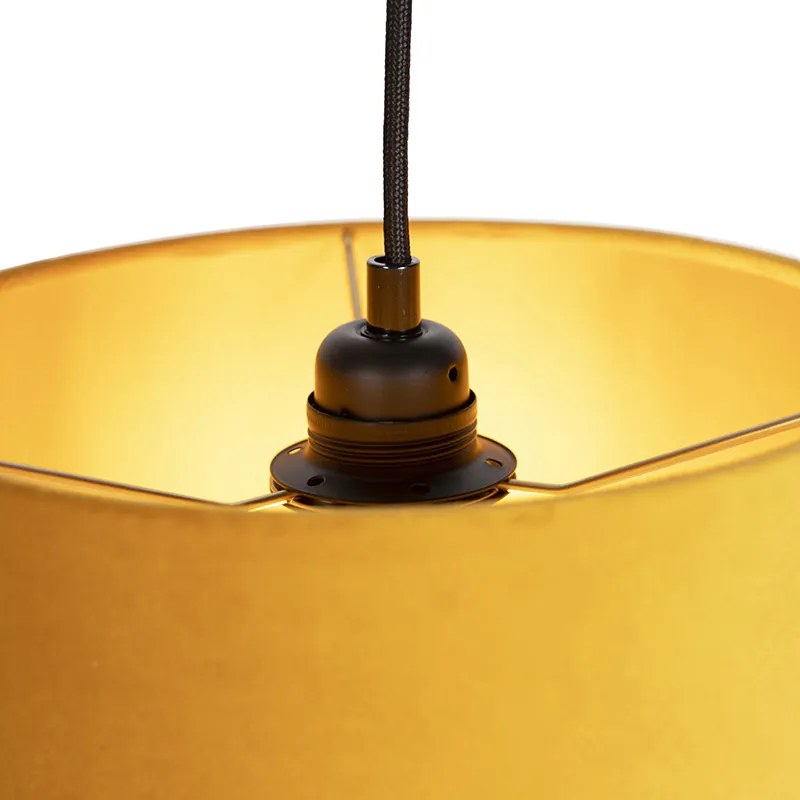 Lampa wisząca z 3 abażurami z weluru żółtymi ze złotem - CavaWiejski/ Rustykalny / Vintage Oswietlenie wewnetrzne