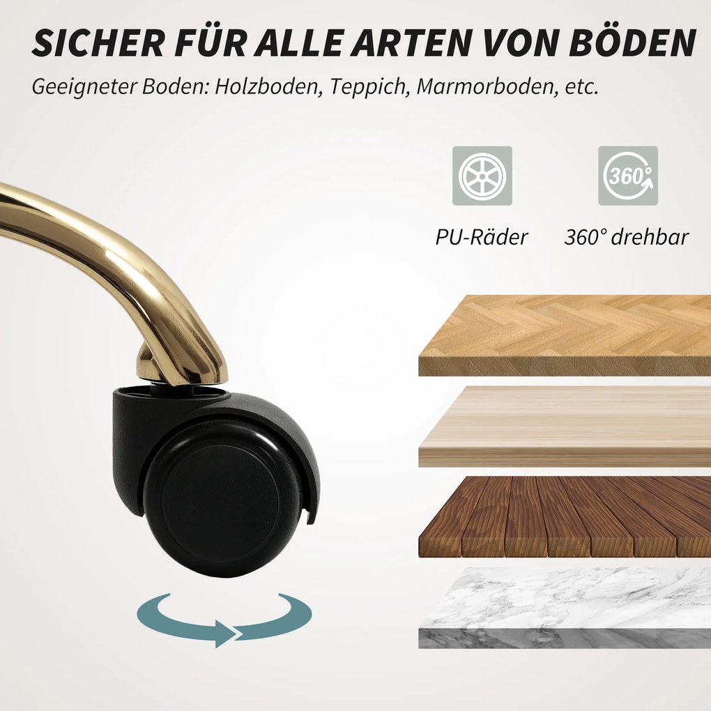 HOMCOM Wyściełane krzesło biurowe, Obrotowy fotel w wyglądzie lnu, Złote nogi, Regulowana wysokość, Kolor Beżowy