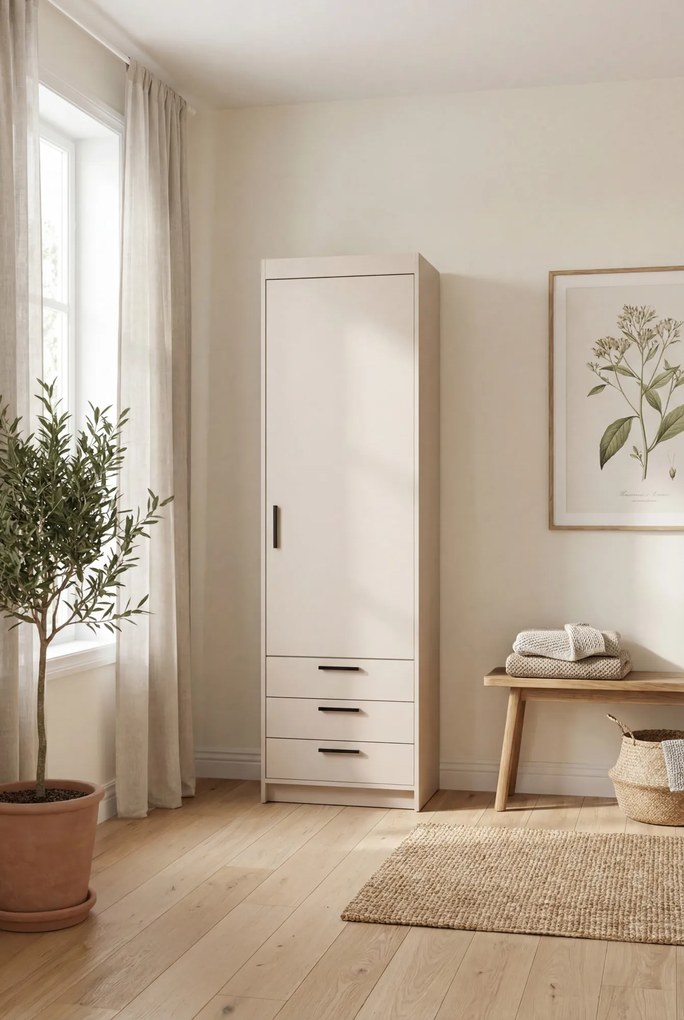 Kaszmirowa szafa jednodrzwiowa z 3 szufladami M0-B43