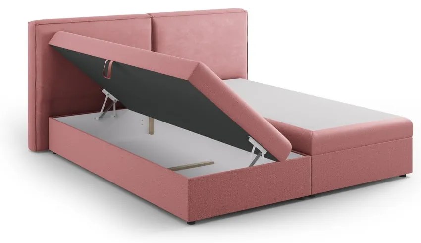Różowe łóżko boxspring ze schowkiem 140x200 cm Arendal – Cosmopolitan Design