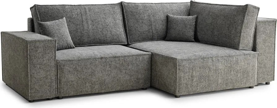 Szary rozkładany narożnik ze schowkiem z tkaniny szenilowej (prawostronny/w kształcie litery L) Tonga – Maison de Rêve