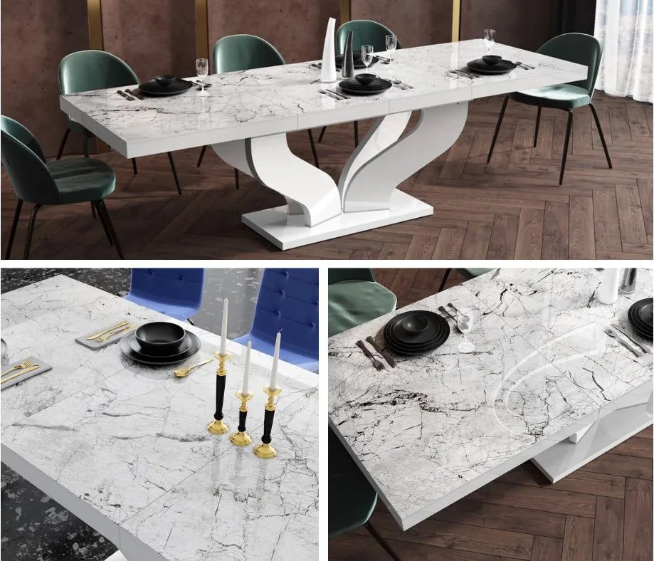 Stół w połysku z marmurowym blatem Viva