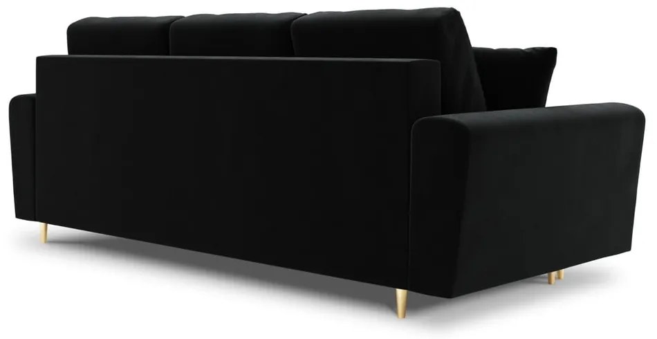 Czarna aksamitna rozkładana/ze schowkiem sofa 235 cm Kyoto – Cosmopolitan Design