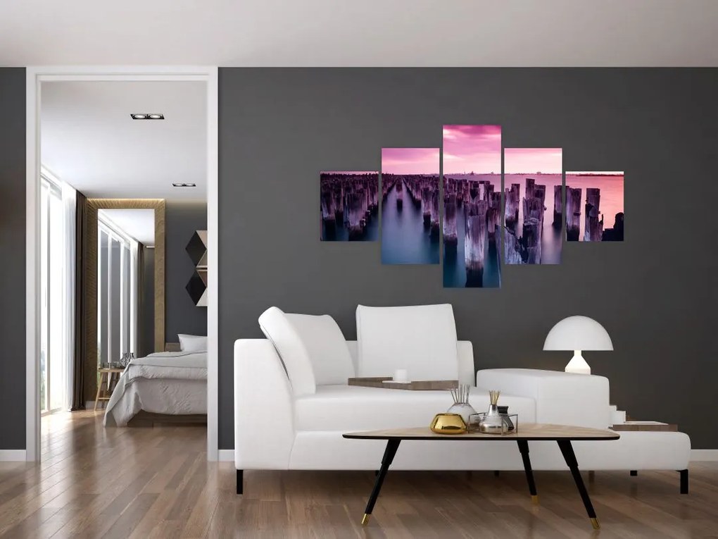 Obraz drewnianych palików (125x70 cm)