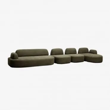 Sofa Modułowy Z Prawym Szezlongiem, 4-częściowy, Z Modułem Narożnym Tapicerowany Giorgia Tkaniny Verde Army - Sklum
