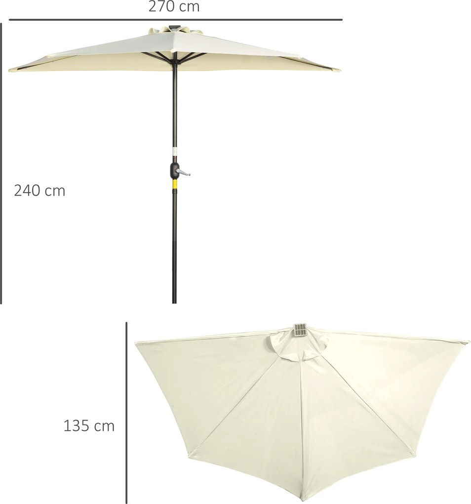 Outsunny Parasol, 270 x 240 cm pół parasol, parasol balkonowy z LED do ogrodu