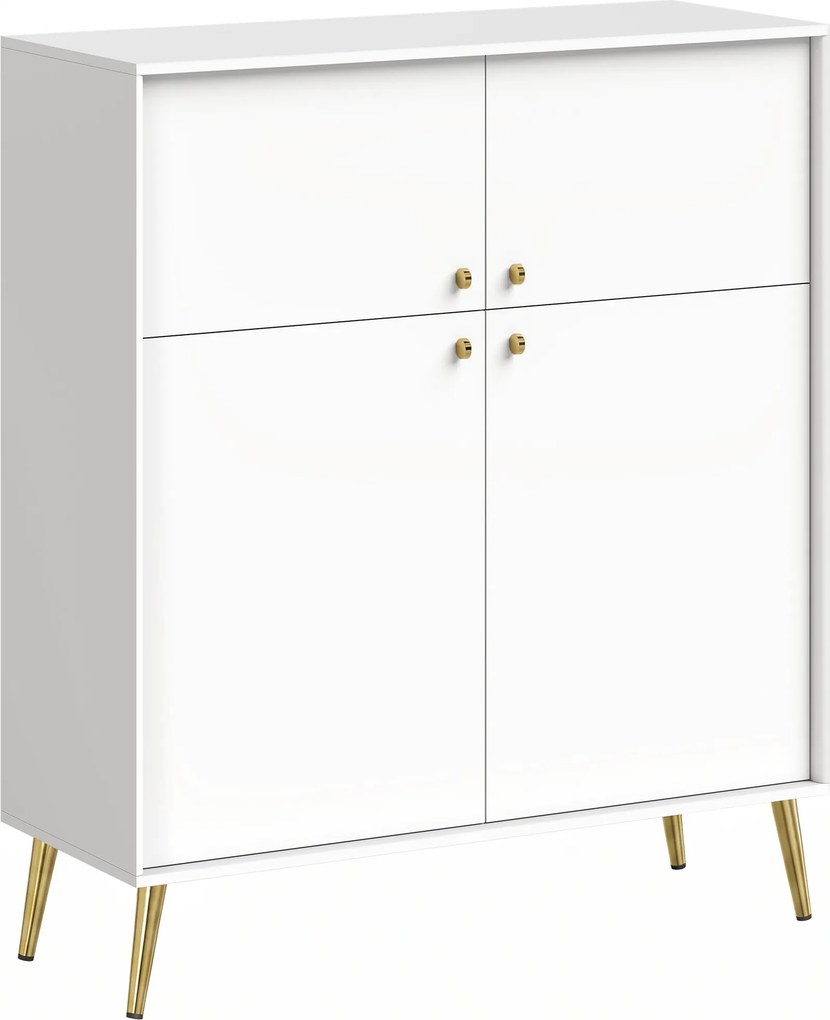 HOMCOM Nowoczesny sideboard, bufet 105,4 cm z 4 drzwiami Soft-Close i metalowymi nóżkami, do jadalni i kuchni, kremowo-biały | Aosom PL