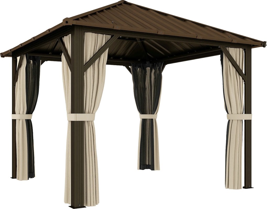 Outsunny Pawilon ogrodowy ok. 3 x 3 m aluminiowy z twardym dachem, moskitierą i 4 ścianami bocznymi, UPF50+ | Aosom PL