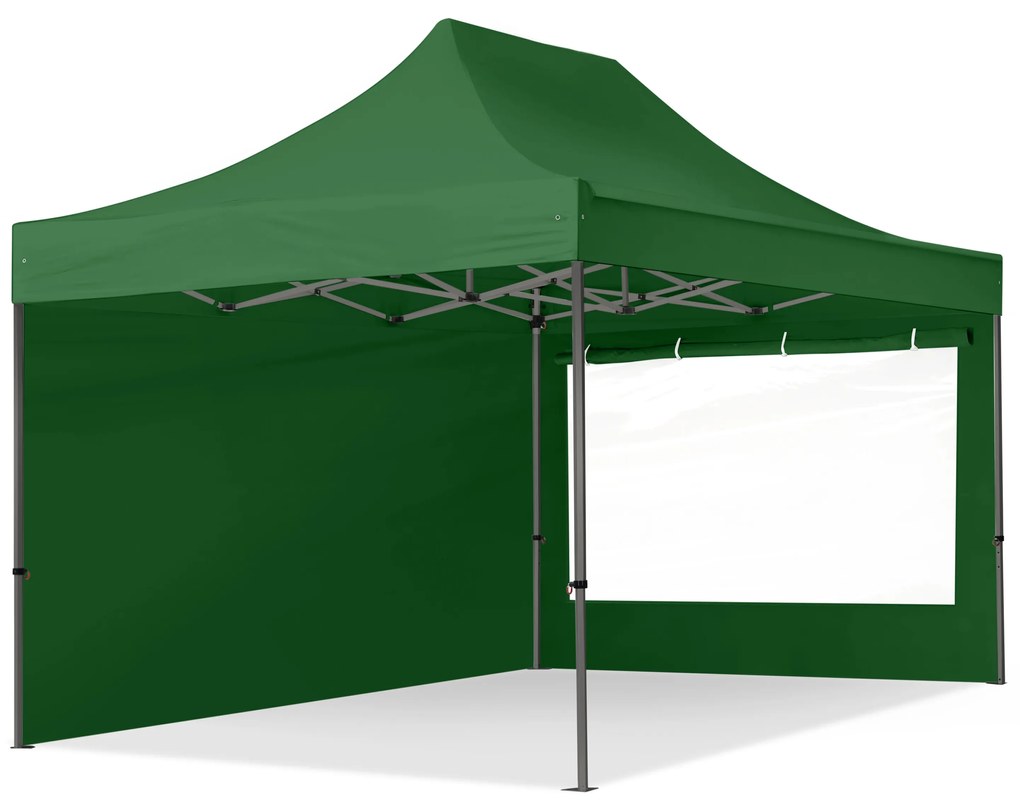 TOOLPORT 3x4,5m Namiot Ekspresowy, PREMIUM Stal 40mm, ze ścianami bocznymi, okna panoramiczne, ciemnozielony - (600051)
