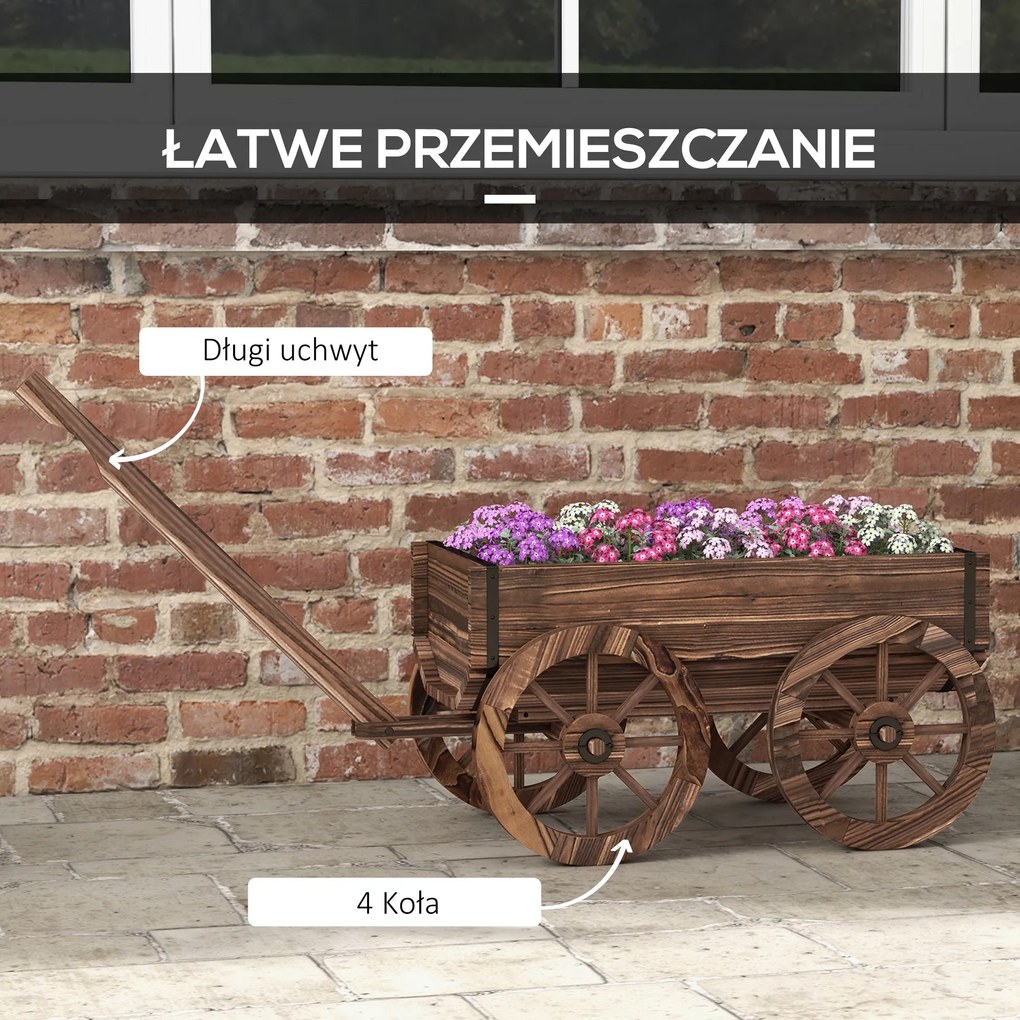 Outsunny Wózek na Kwiaty Drewniany Wypalany 120x41x54cm | Aosom PL