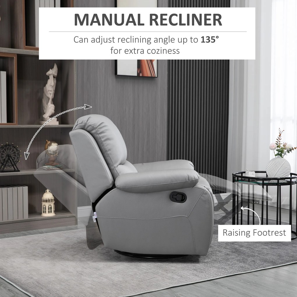 HOMCOM Fotel relaksacyjny obrotowy z funkcją kołysania i odchylania z podnóżkiem szary | Aosom PL