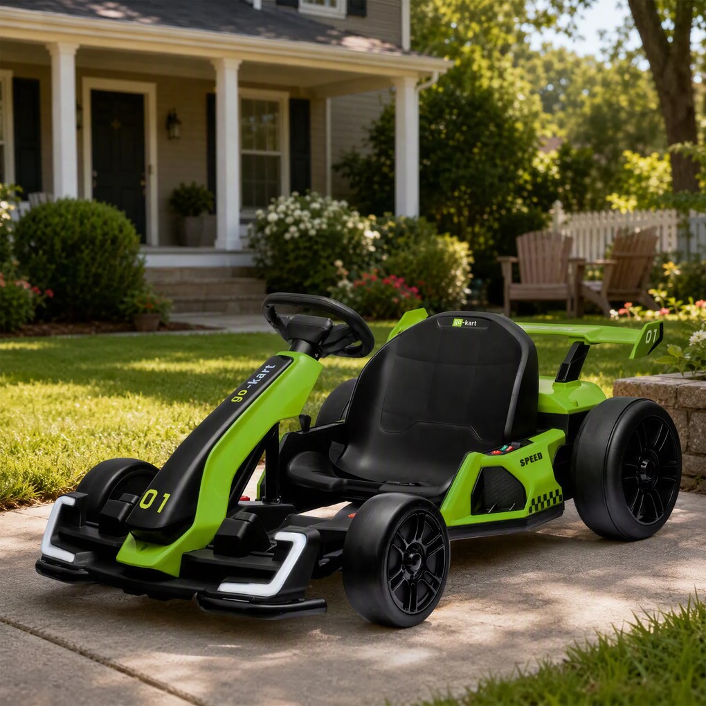 HOMCOM 4 V elektryczny gokart dla dzieci do 12 km/h, gokart z funkcją driftu, 2 silniki, regulowane siedzenie, łagodne ruszanie | Aosom PL