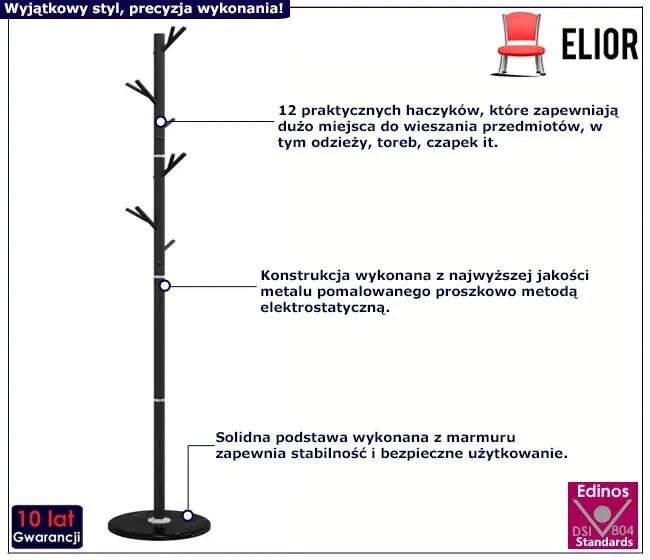 Stojący czarny wieszak na ubrania z 12 haczykami - Gofor 4X