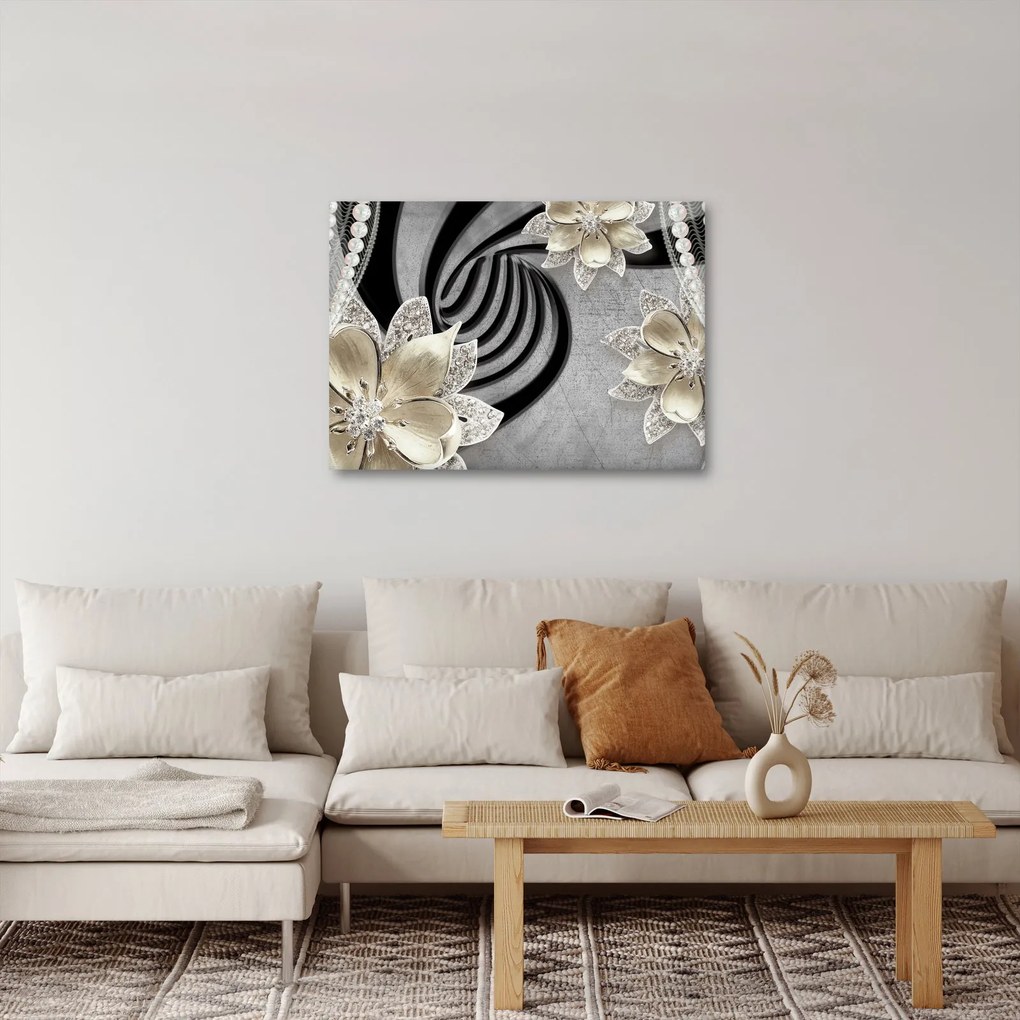 Obraz - 3D złote kwiaty (70x50 cm)