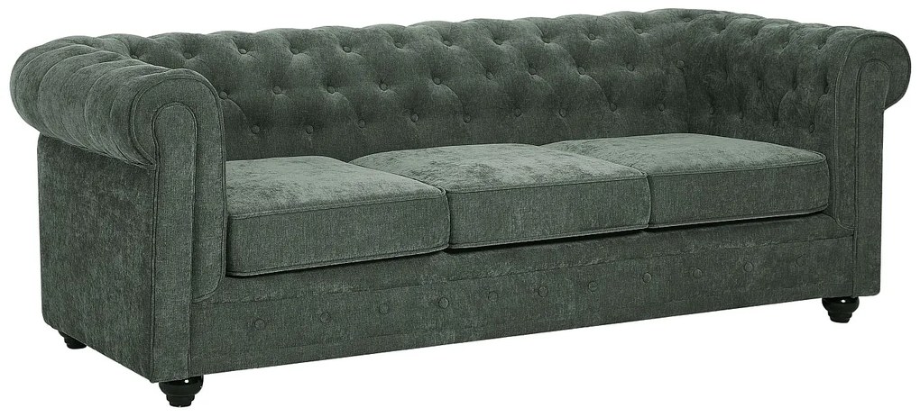 Kanapa 3-osobowa i 2 fotele z zielonej tkaniny CHESTERFIELD