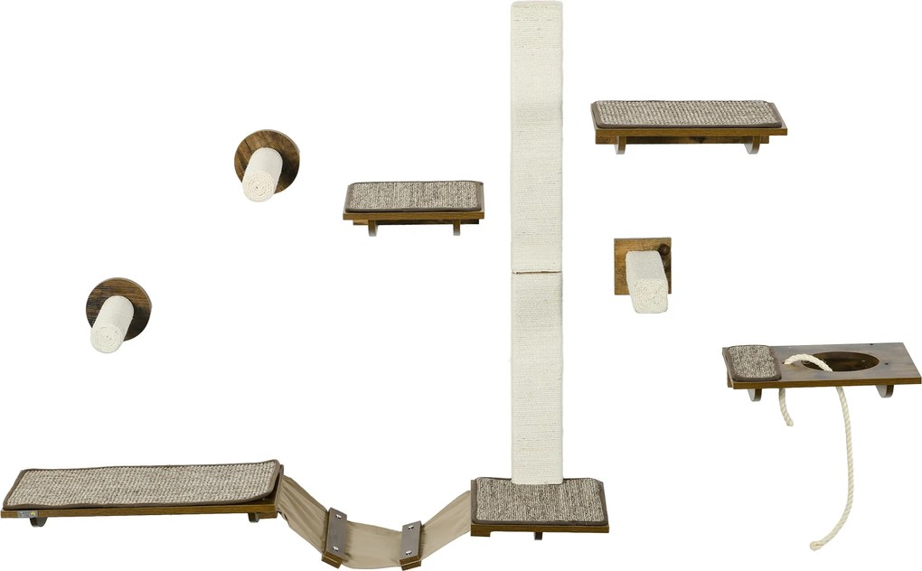 PawHut Zestaw schodków dla kotów, wspinaczka ścienna, 8-elementowy, do 8 kg, solidny, Brązowy/Kremowy