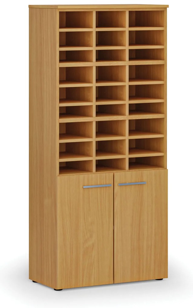 Regał sortujący PRIMO WOOD, 800 x 420 x 1781 mm, 27 przegród, buk