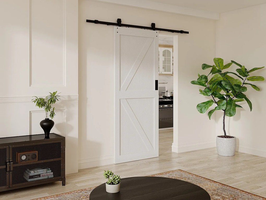 Drzwi przesuwne naścienne - Drewno i MDF - biały - wys. 205 x szer. 93 cm - NEFARA