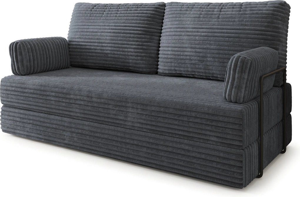 Masseno Sofa piankowa SILAR z funkcją spania, Kanapa z pianki do salonu, Bezmontażowa, Tkanina sztruksowa – Grafitowy TILIA 90