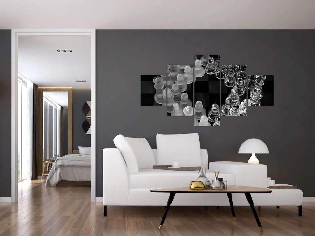 Obraz - czarno - białe szachy (125x70 cm)