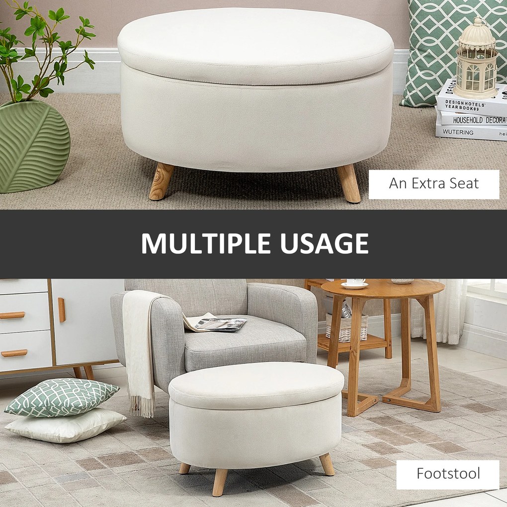 HOMCOM Ławka z miejscem do przechowywania, Hoker, owalny kształt, wygląd aksamitu, do 80 kg, 71 x 51,5 x 42 cm, Beżowy