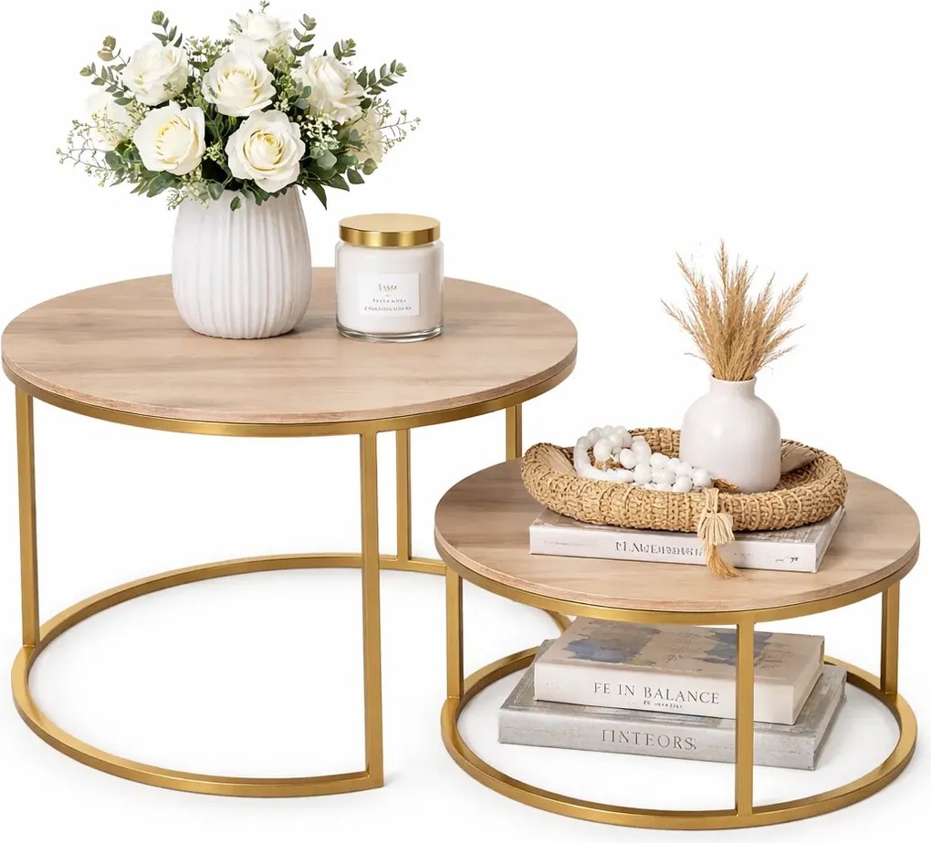 Stoliki Kawowe 2W1 Do Salonu Dąb Wotan + Złoty G5-M00