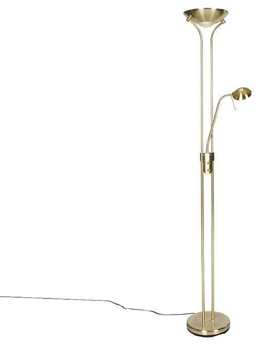 Nowoczesna lampa stojąca mosiężna z lampką do czytania, w tym LED Dim to Warm - Diva