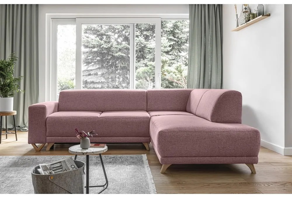 Różowy rozkładany/ze schowkiem narożnik (prawostronny/w kształcie litery L) Classy Sophie – Miuform