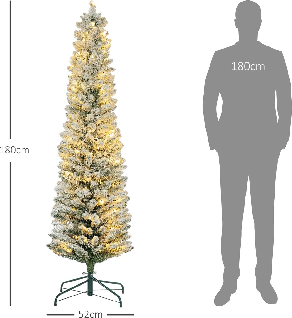 HOMCOM Choinka 180 cm z girlandą LED, sztuczne drzewko, odporna na ogień, z metalową podstawą, Zielona | Aosom PL