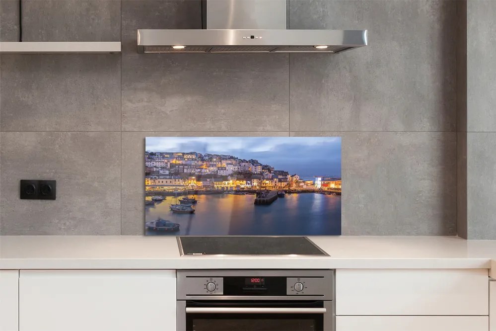 Szklany Panel Nocny Port ze Statkiem