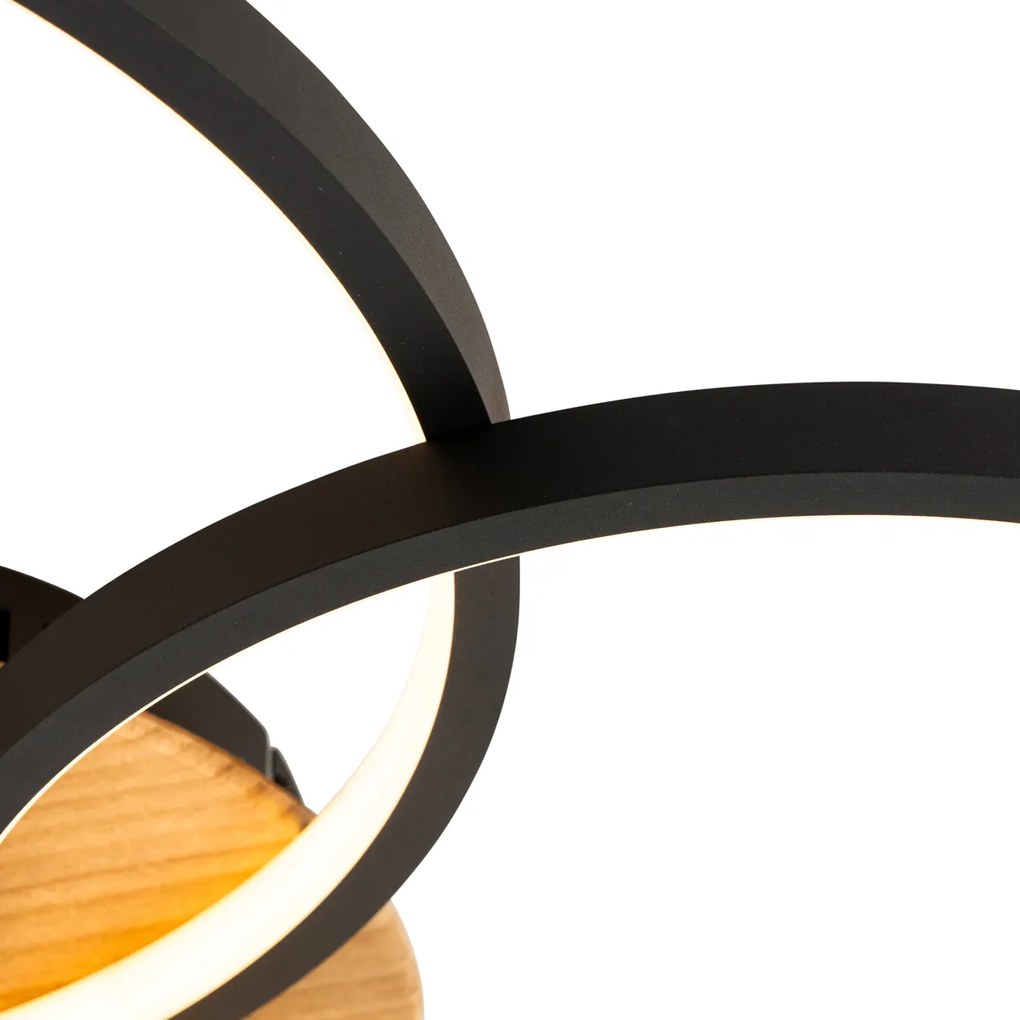 Czarna lampa sufitowa z drewnem, w tym LED 3-stopniowo ściemnialny 3-światła - Alec