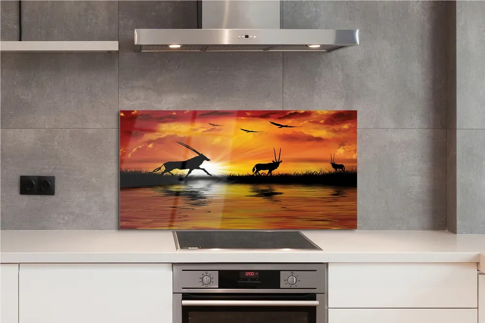 Panel szklany do Kuchni Ptaki nad Jeziorem o Zmierzchu