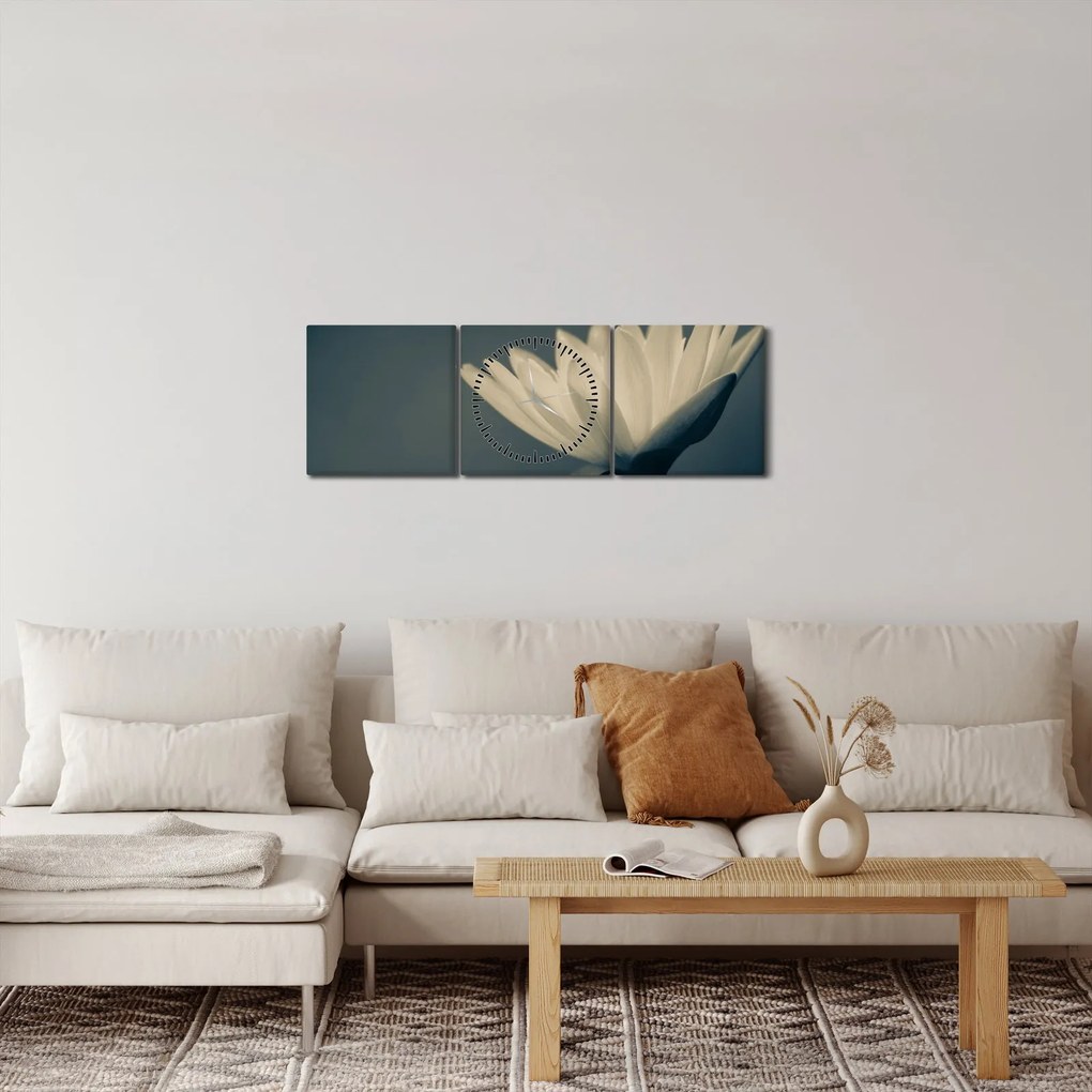 Obraz kwiatu (z zegarem) (90x30 cm)