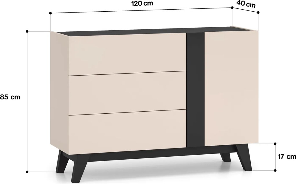 Komoda 120 cm Freshion 04, kaszmir / czarny