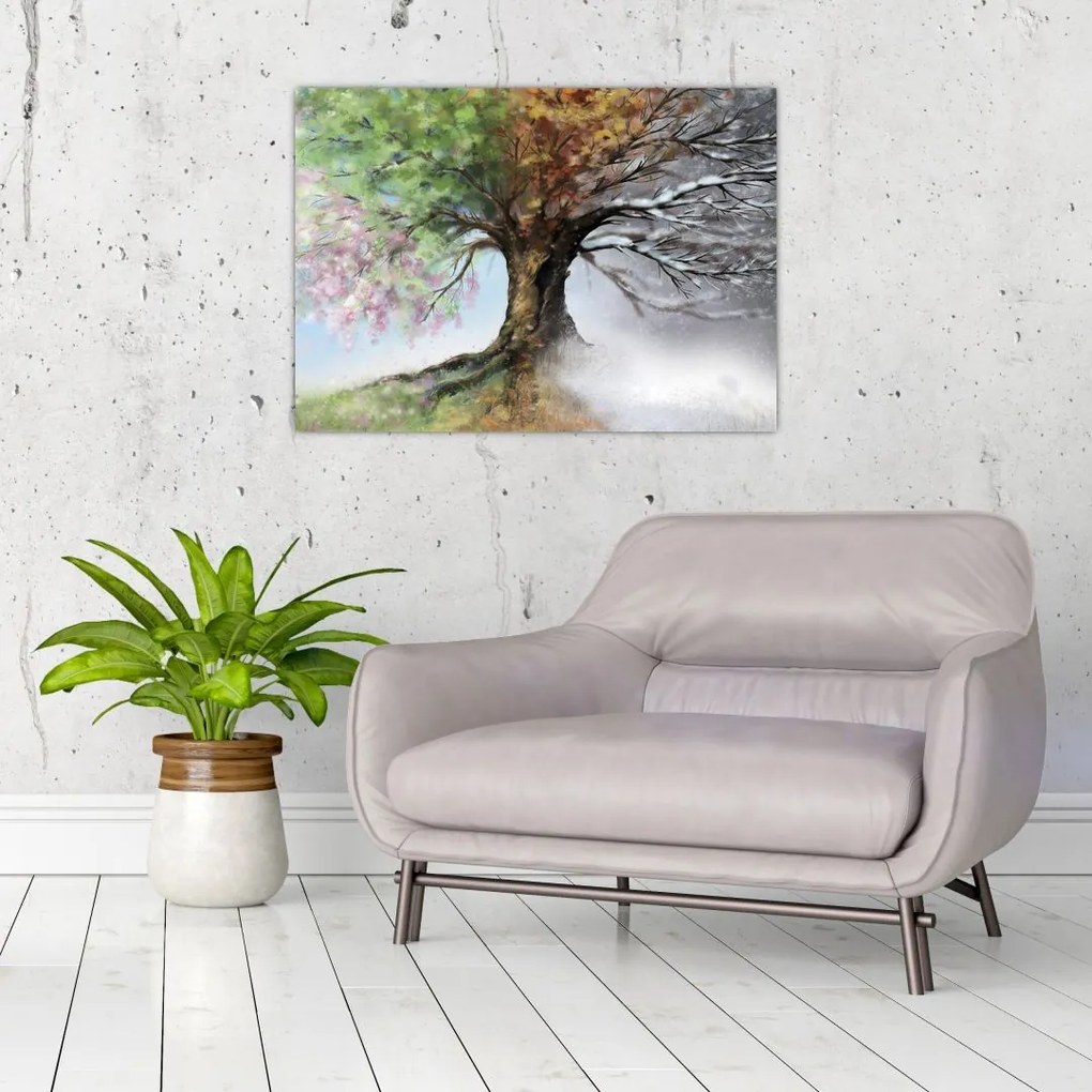 Obraz na szkle - Drzewo czterech pór roku (70x50 cm)