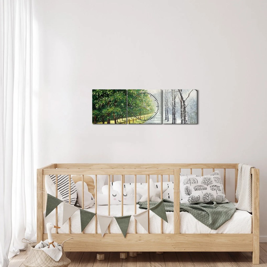 Obraz - Zima kontra lato (z zegarem) (90x30 cm)
