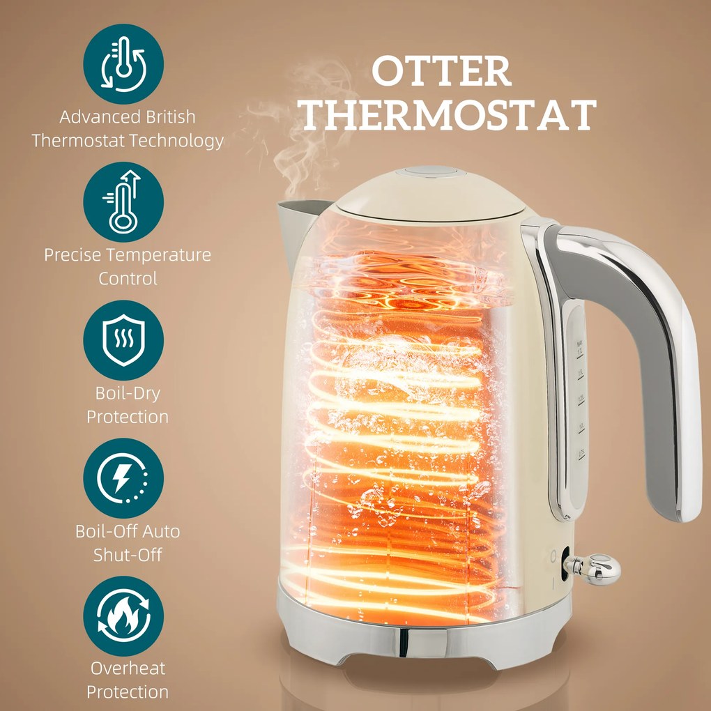 HOMCOM Zestaw czajnik i toster, 2200W, 7 stopni przyrumienienia, różne funkcje, kremowy
