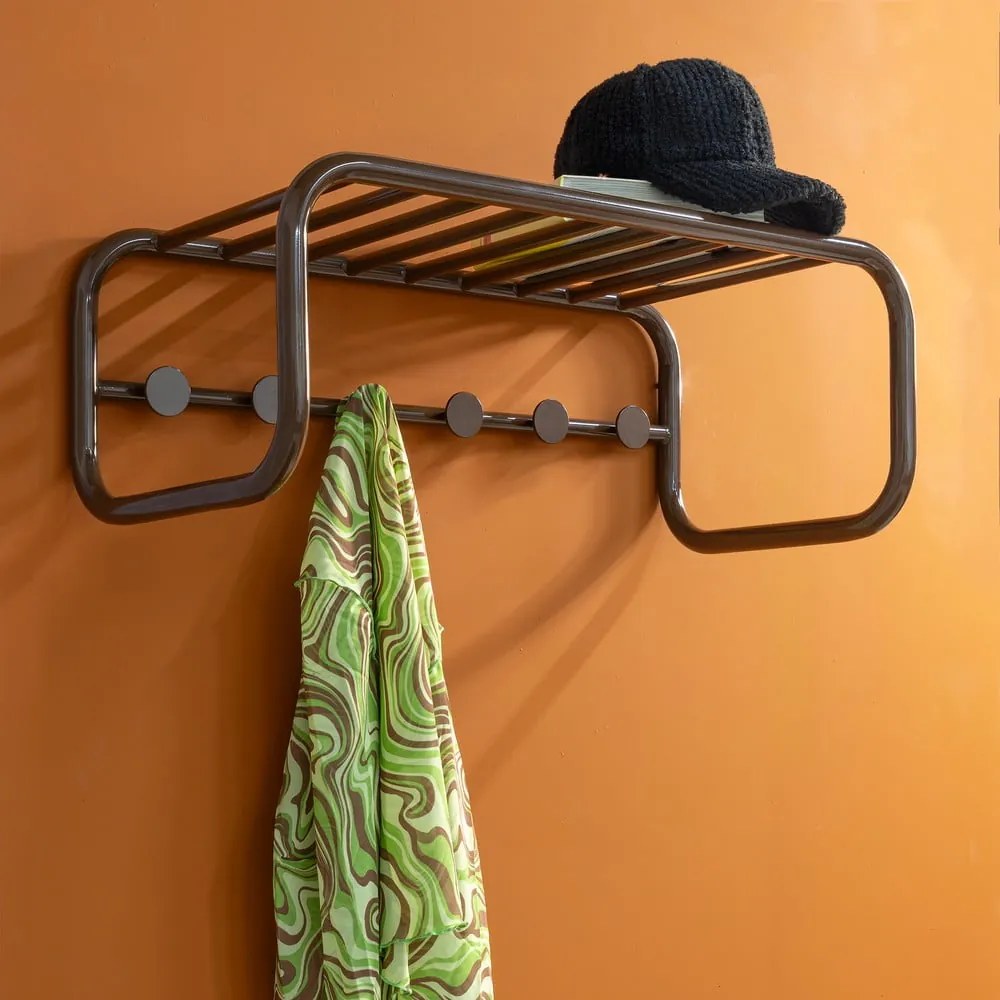 Ciemnobrązowy metalowy wieszak ścienny z półką 72 cm Retro – Spinder Design