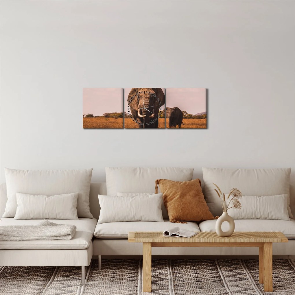 Obraz - Przybycie słonia (z zegarem) (90x30 cm)