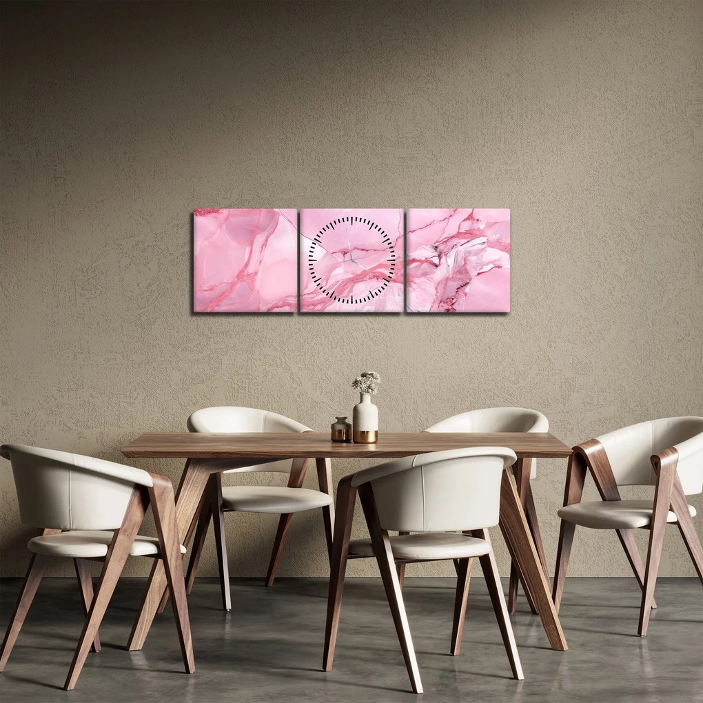 Obraz - Różowy marmur (z zegarem) (90x30 cm)