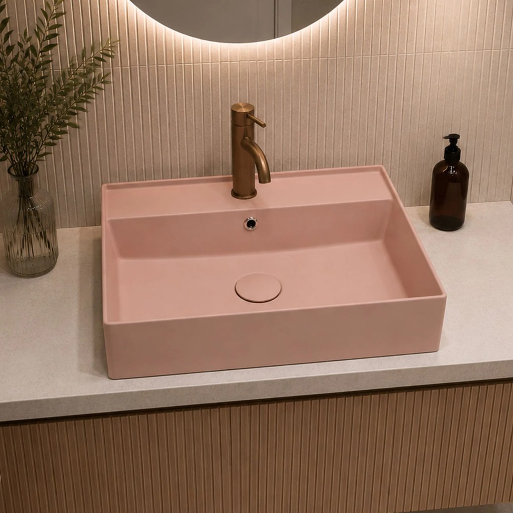 Massi Umywalka ceramiczna nablatowa / wisząca różowa z otworem na baterie 50 x 38 cm LERA pink