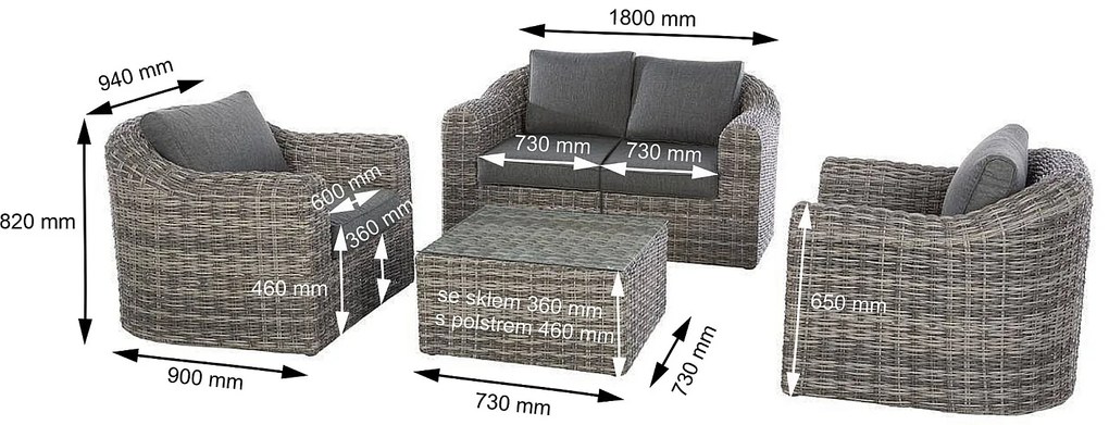 Rattanowy zestaw modułowy BORNEO LUXURY dla 4 osób (szary)