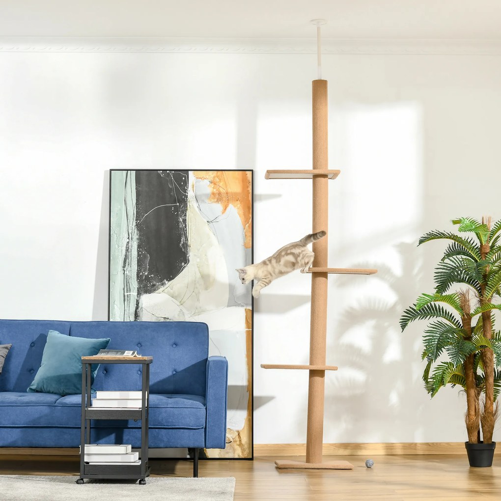 PawHut Drapak z regulowaną wysokością dla kota Brązowe drzewko wspinaczkowe z zabawkami 43x27x228-43cm | Aosom PL