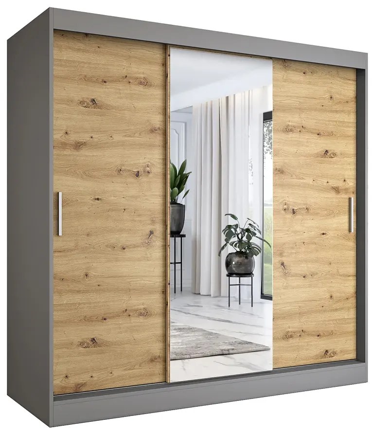 Szafa przesuwna antracyt + dąb artisan 200 cm - Massi 6X