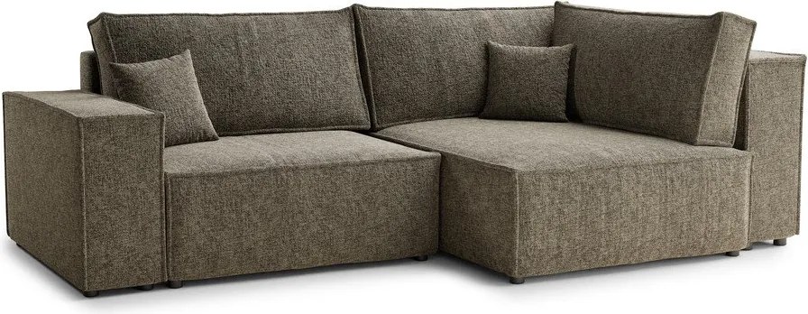 Brązowy rozkładany/ze schowkiem narożnik z tkaniny szenilowej (prawostronny/w kształcie litery L) Tonga – Maison de Rêve