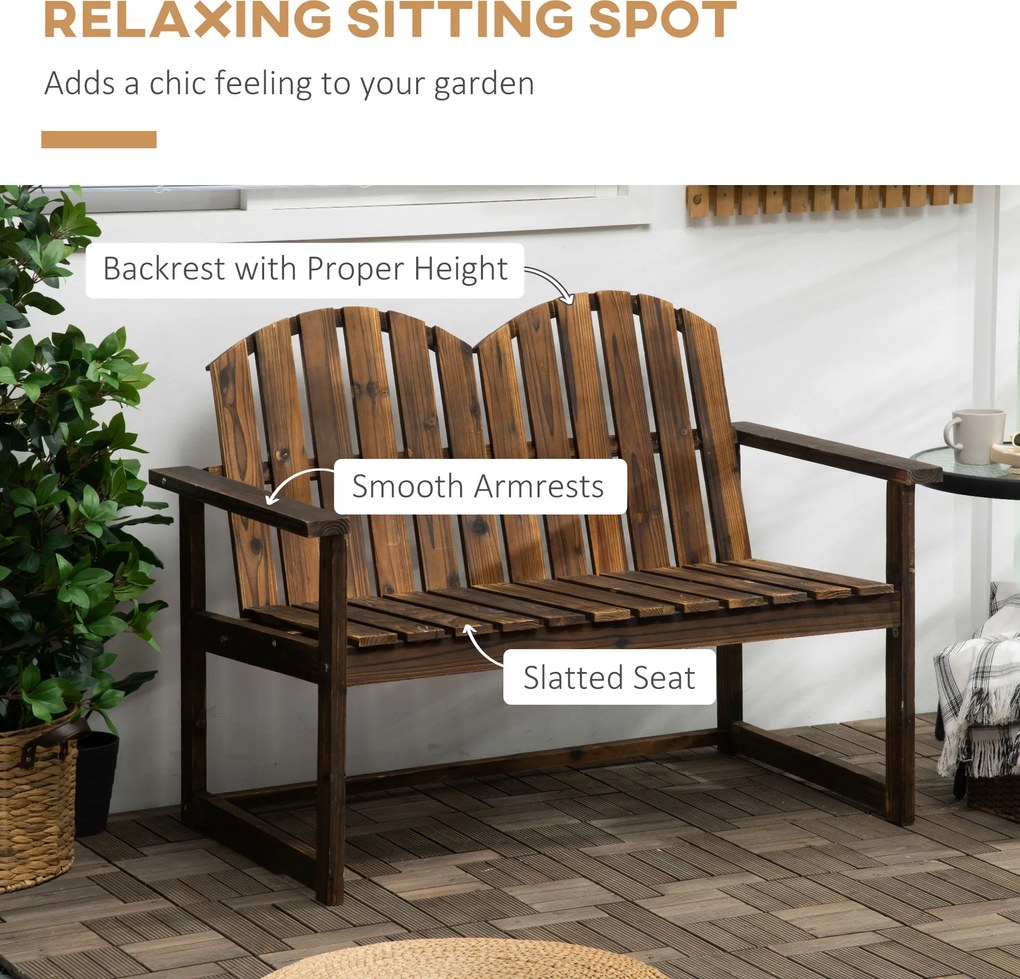 Outsunny Ławka ogrodowa 2-osobowa z oparciem i podłokietnikami Wytrzymała do 240 kg Wypalany wygląd | Aosom PL